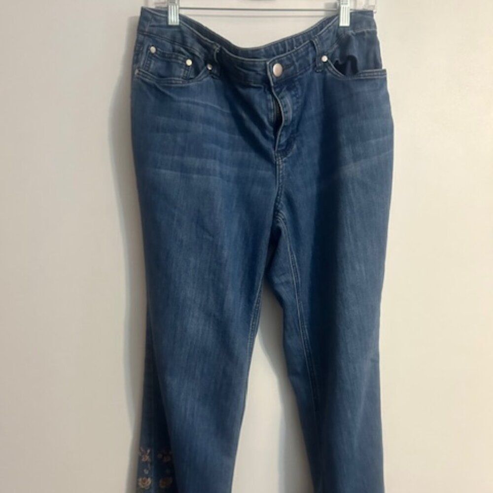 Christopher & Banks 5 pocket distressed embroidered ankle jeans, size 12